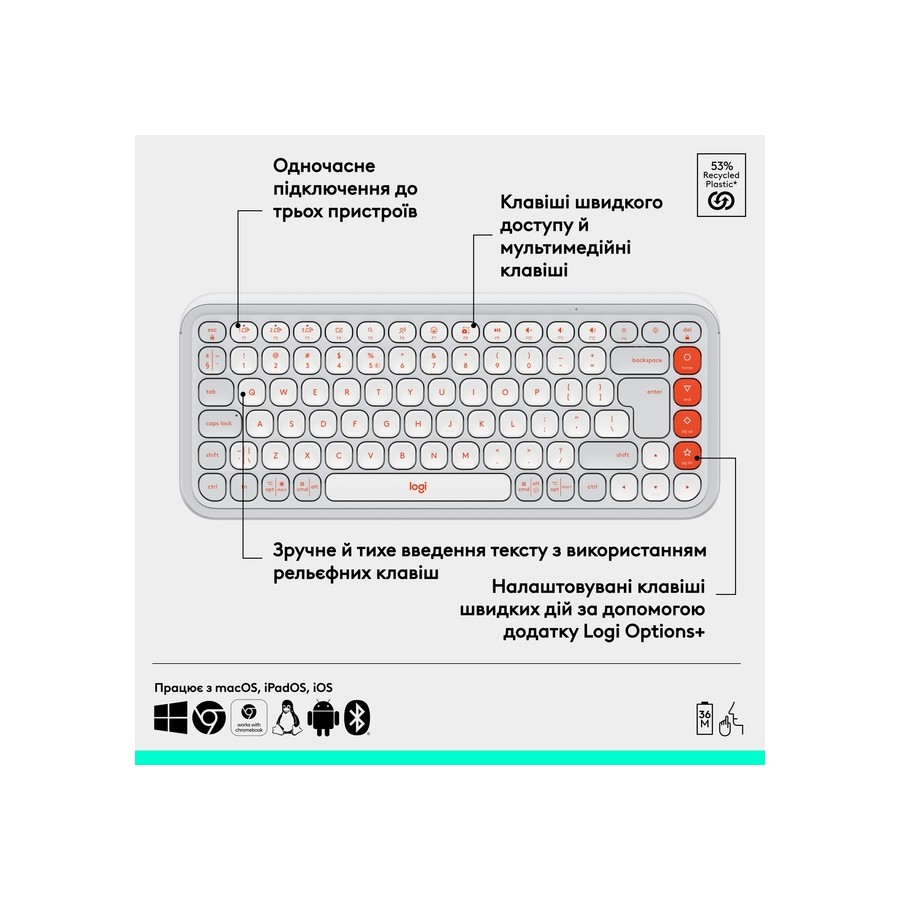 Клавіатура LOGITECH POP ICON KEYS - OFF WHITE - US INT'L (L920-013072) Клавіатура LOGITECH POP ICON KEYS - OFF WHITE - US INT'L (L920-013072)