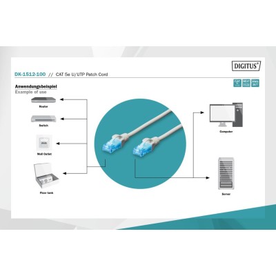 Патч-корд CAT 5e U-UTP, PVC AWG 26/7, довжина 10 м, колір сірий DK-1512-100 DIGITUS by ASSMANN Патч-корд CAT 5e U-UTP, PVC AWG 26/7, довжина 10 м, колір сірий DK-1512-100 DIGITUS by ASSMANN