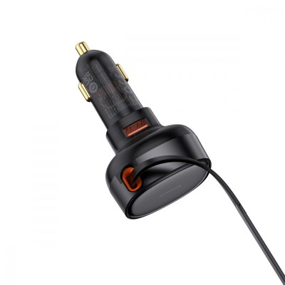 АЗП Baseus Enjoyment Pro U + Retractable Cable Type-C 60W (C00057800111-00) Black