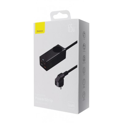 Зарядний Пристрій Baseus GaN3 Pro Desktop Powerstrip AC+2U+2C 65W EU Black(Include：Baseus Xiaobai series fast charging Cable Typ