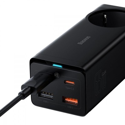 Зарядний Пристрій Baseus GaN3 Pro Desktop Powerstrip AC+2U+2C 65W EU Black(Include：Baseus Xiaobai series fast charging Cable Typ