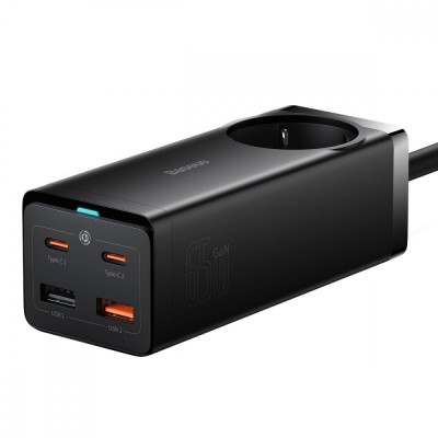 Зарядний Пристрій Baseus GaN3 Pro Desktop Powerstrip AC+2U+2C 65W EU Black(Include：Baseus Xiaobai series fast charging Cable Typ