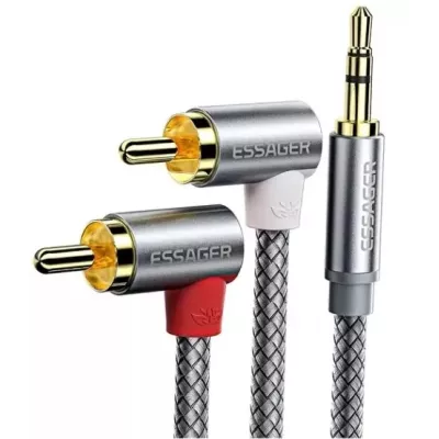 Кабель ESSAGER Monster Elbow RCA Audio Cable Jack 3.5 To 2 RCA Cable 3.5mm 3.5mm Jack To 2RCA Male Splitter Aux Cable 5M (EYPWT-