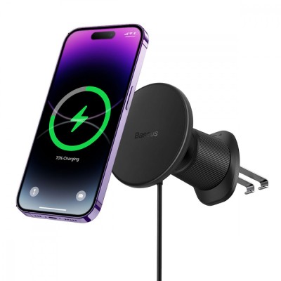 Автомобільний тримач з Бездротовим ЗП Baseus CW01 Magnetic 15W (C40141001111-00) black