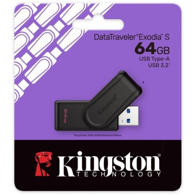 Флеш-пам'ять USB Kingston DataTraveler Exodia S 64GB Чорний + чорний USB 3.2 (DTXS/64GB)
