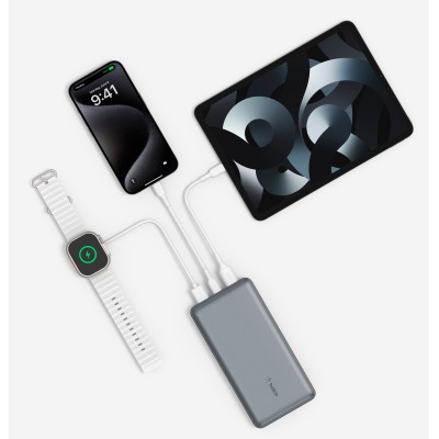 Акумулятор портативний літій-іонний Power Bank Belkin 10000мА·год, 15Вт, 2хUSB-A/USB-C, cірий (BPB011BTGY)