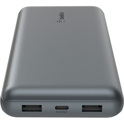 Акумулятор портативний літій-іонний Power Bank Belkin 10000мА·год, 15Вт, 2хUSB-A/USB-C, cірий (BPB011BTGY)