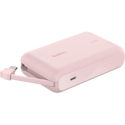 Акумулятор портативний літій-іонний Power Bank Belkin 10000мА·год, 20Вт, з інтегрованим кабелем USB-C, рожевий (BPB021HQPK)