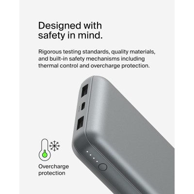 Акумулятор портативний літій-іонний Power Bank Belkin 20000мА·год, 15Вт, 2хUSB-A/USB-C, cірий (BPB012BTGY)