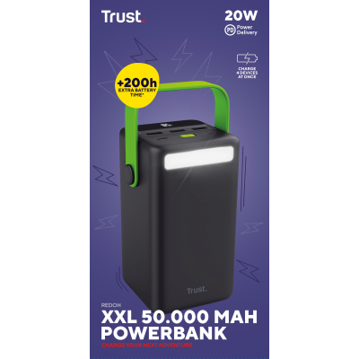 Акумулятор портативний літій-іонний power bank Trust Redoh XXL, 50000мА·год, 3хUSB-A/USB-C, 20W, чорний