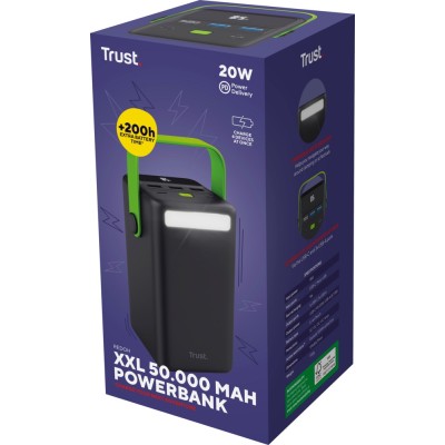 Акумулятор портативний літій-іонний power bank Trust Redoh XXL, 50000мА·год, 3хUSB-A/USB-C, 20W, чорний