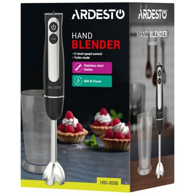 Блендер Ardesto заглибний 800Вт, чаша-600мл, чорно-сріблястий (HBG-800B)
