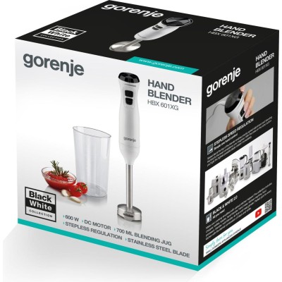 Блендер Gorenje заглибний 600Вт, чаша-600мл, білий (HBX601XG)