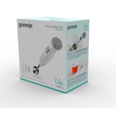 Блендер Gorenje заглибний 800Вт, 4в1, чаша-500мл, подрібнювач, білий (HBC804QW)