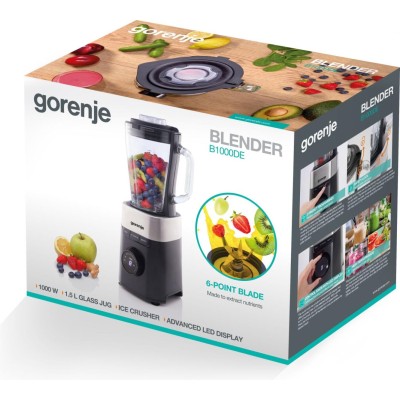 Блендер Gorenje стаціонарний 1000Вт, чаша-1500мл, скло, чорний (B1000DE)