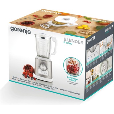 Блендер Gorenje стаціонарний 1400Вт, чаша-1750мл, скло, білий (B1400E)