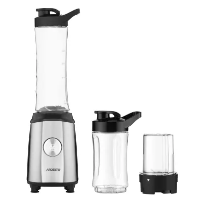 Блендер для смузі Ardesto SBG-F350, 350Вт,2в1, пляшка -600мл, пляшка -300 мл, кавомолка , чорно-сріблястий