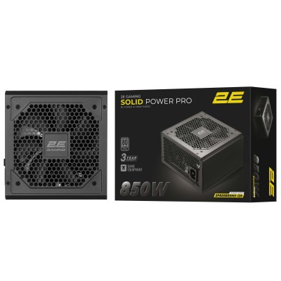 Блок живлення 2E GAMING Solid Power Pro ATX3.1 GEN5.0 (850W), >85%, 80+ Bronze, 120мм, 1xMB 24pin(20+4), 2xCPU 8pin(4+4), 3xMole
