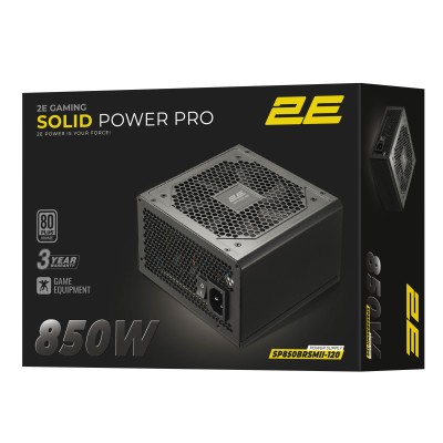 Блок живлення 2E GAMING Solid Power Pro ATX3.1 GEN5.0 (850W), >85%, 80+ Bronze, 120мм, 1xMB 24pin(20+4), 2xCPU 8pin(4+4), 3xMole