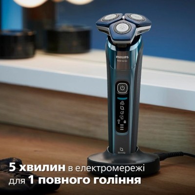 Бритва електр. Philips роторна Series 7000, 9Вт, бритв.головок-3, Li-Ion, сух.+волог., тример, чохол, Bt., сіро-синій (S7882/55)