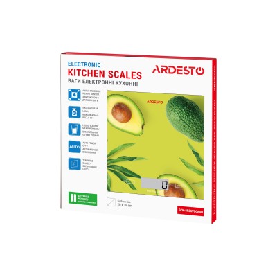 Ваги Ardesto кухонні Avocado, 5кг, AAAx2 в комплекті, скло, багатокольоровий (SCK-893AVOCADO)