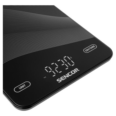 Ваги Sencor кухонні, 10кг, акумулятор 250mAh, USB-C, сенс. керув., скло, чорний (SKS7700BK)