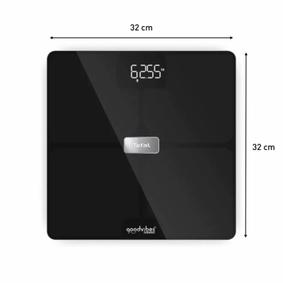 Ваги Tefal підлогові Body Fat Goodvibes Health, 180кг, 1 х Li-ion, кабель USB в комплекті, скло, чорний (BM9670S1)