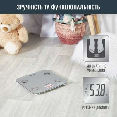 Ваги Tefal підлогові Goodvibes Life, 160кг, Bluetooth, AAAx3 в комплекті, скло, сірий (BM9600S1)