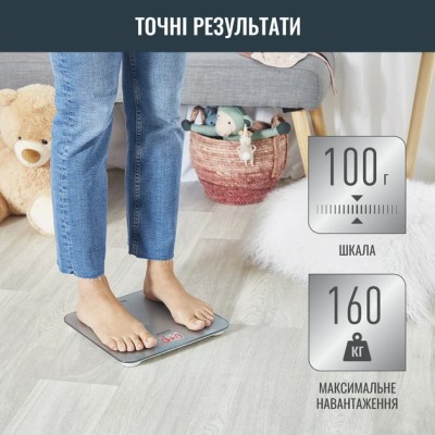 Ваги Tefal підлогові Goodvibes Life, 160кг, Bluetooth, AAAx3 в комплекті, скло, сірий (BM9600S1)