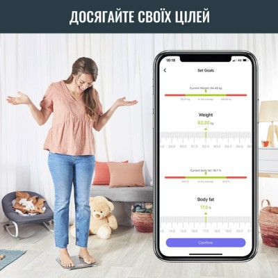 Ваги Tefal підлогові Goodvibes Life, 160кг, Bluetooth, AAAx3 в комплекті, скло, сірий (BM9600S1)