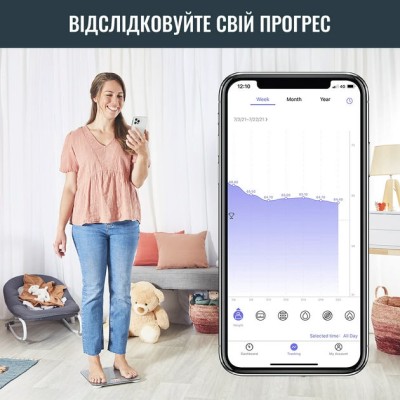Ваги Tefal підлогові Goodvibes Life, 160кг, Bluetooth, AAAx3 в комплекті, скло, сірий (BM9600S1)