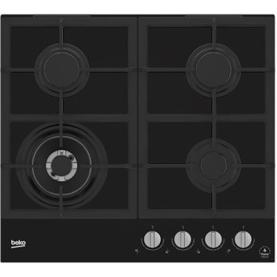 Варильна поверхня Beko газова на склі, 60см, чавун, чорний (HILW64325SB)