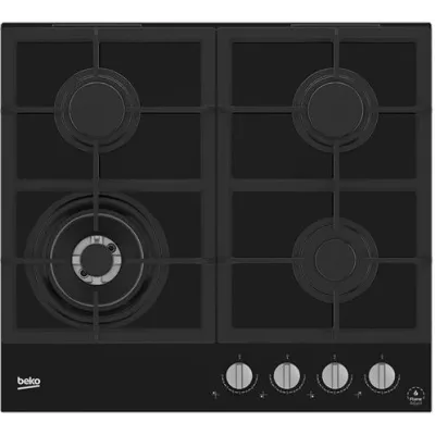 Варильна поверхня Beko газова на склі, 60см, чавун, чорний (HILW64325SB)
