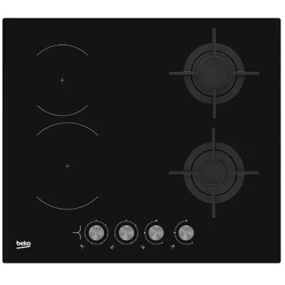 Варильна поверхня Beko комбінована (2 газ + 2 склокерам), 60см, чорний (HILM64222S)