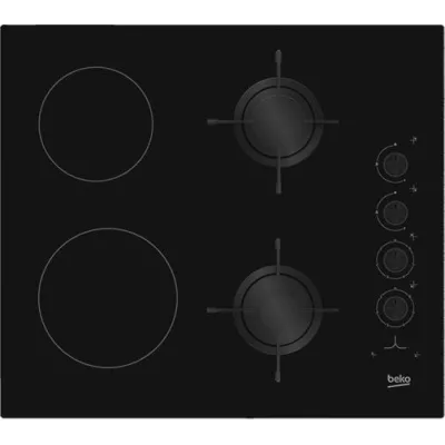 Варильна поверхня Beko комбінована (2 газ + 2 склокераміка), 60см, чорний (HILM64120S)