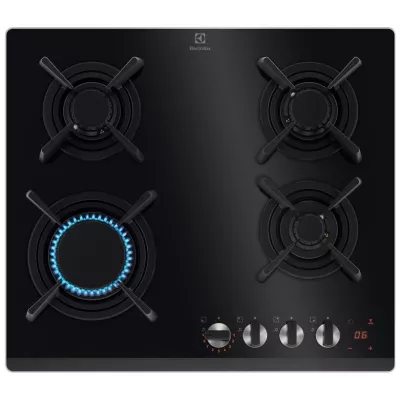 Варильна поверхня Electrolux газова на склі, 60см, чавун, електрон. керування, Hob2Hood, чорний (KGG643753K)