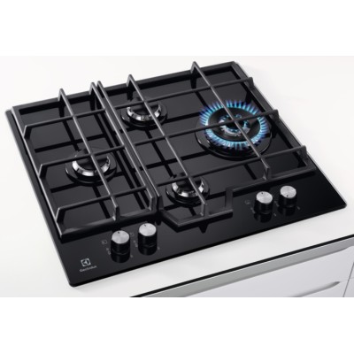 Варильна поверхня Electrolux газова на склі, 60см, чавун, чорний (KGG6456K)