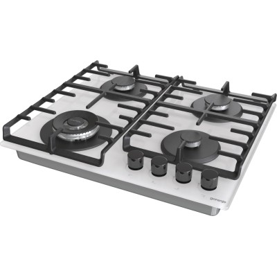 Варильна поверхня Gorenje газова на склі, 60см, чавун, білий (GTW642SYW)