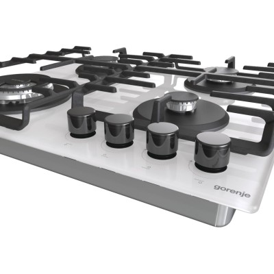 Варильна поверхня Gorenje газова на склі, 60см, чавун, білий (GTW642SYW)