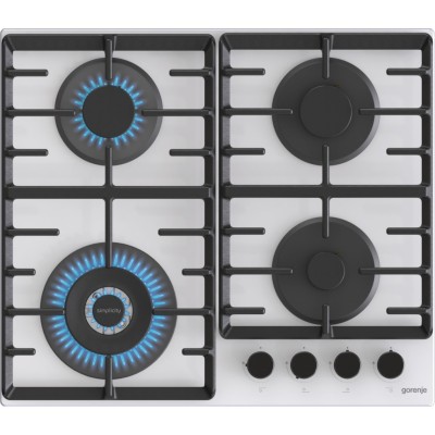 Варильна поверхня Gorenje газова на склі, 60см, чавун, білий (GTW642SYW)