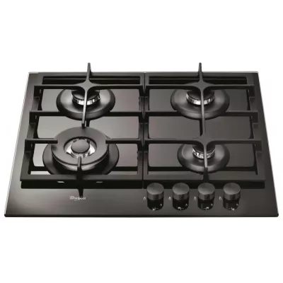 Варильна поверхня Whirlpool газова на склі, 60см, чавун, конфорка з подвійним рядом полум'я, чорний (GOA6425/NB1)