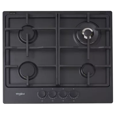 Варильна поверхня Whirlpool газова, 60см, чавун, конфорка з подвійним рядом полум'я, чорний (TGML661NB)