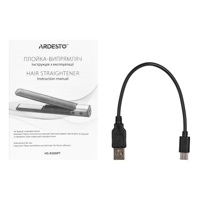 Випрямляч Ardesto Pink Touch, 50Вт, 160-200C, акумуляторний, кераміка, USB-C > USB-A, сірий+рожевий (HS-R300PT)