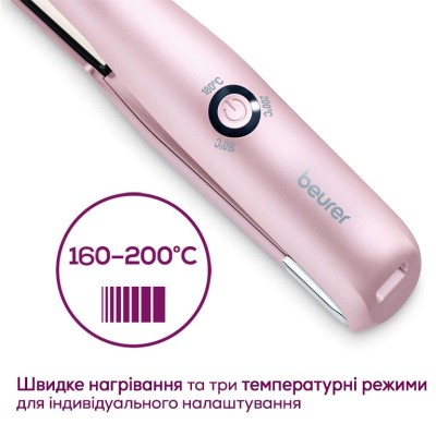 Випрямляч Beurer, безпровідний, mini-USB, 25Вт, темп.режимів-3, >200С, заряд на 20хв, кераміка, турмалін, рожевий (HS_20)