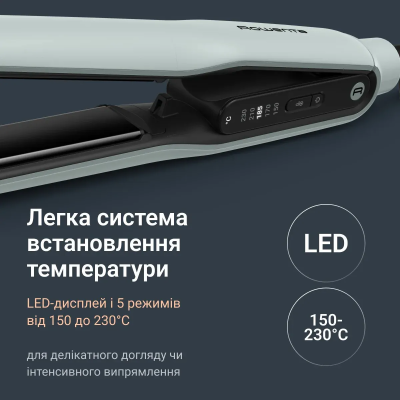 Випрямляч Rowenta Thermoglide, темп.режимів-5, 150-230С, іонізація, титан, світло-зелений (SF5120E0)