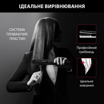Випрямляч Rowenta x Karl Lagerfeld K/Pro Stylist Straightener, темп.режимів-8, 140-210С, дисплей, іонізація, кераміка, чорний (S