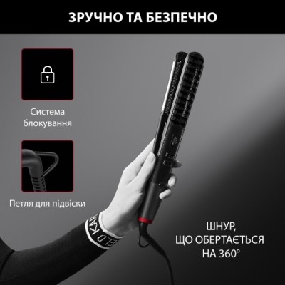 Випрямляч Rowenta x Karl Lagerfeld K/Pro Stylist Straightener, темп.режимів-8, 140-210С, дисплей, іонізація, кераміка, чорний (S