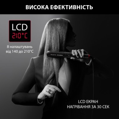 Випрямляч Rowenta x Karl Lagerfeld K/Pro Stylist Straightener, темп.режимів-8, 140-210С, дисплей, іонізація, кераміка, чорний (S