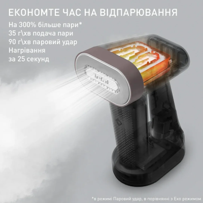 Відпарювач Tefal компактний Pure Force 2в1, 1800Вт, 180мл, постійна пара - 35гр, керам. підошва, білий (DT8720E0)