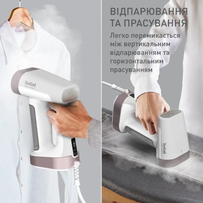 Відпарювач Tefal компактний Pure Force 2в1, 1800Вт, 180мл, постійна пара - 35гр, керам. підошва, білий (DT8720E0)